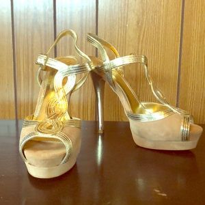 Colin Stuart gold platform sandals